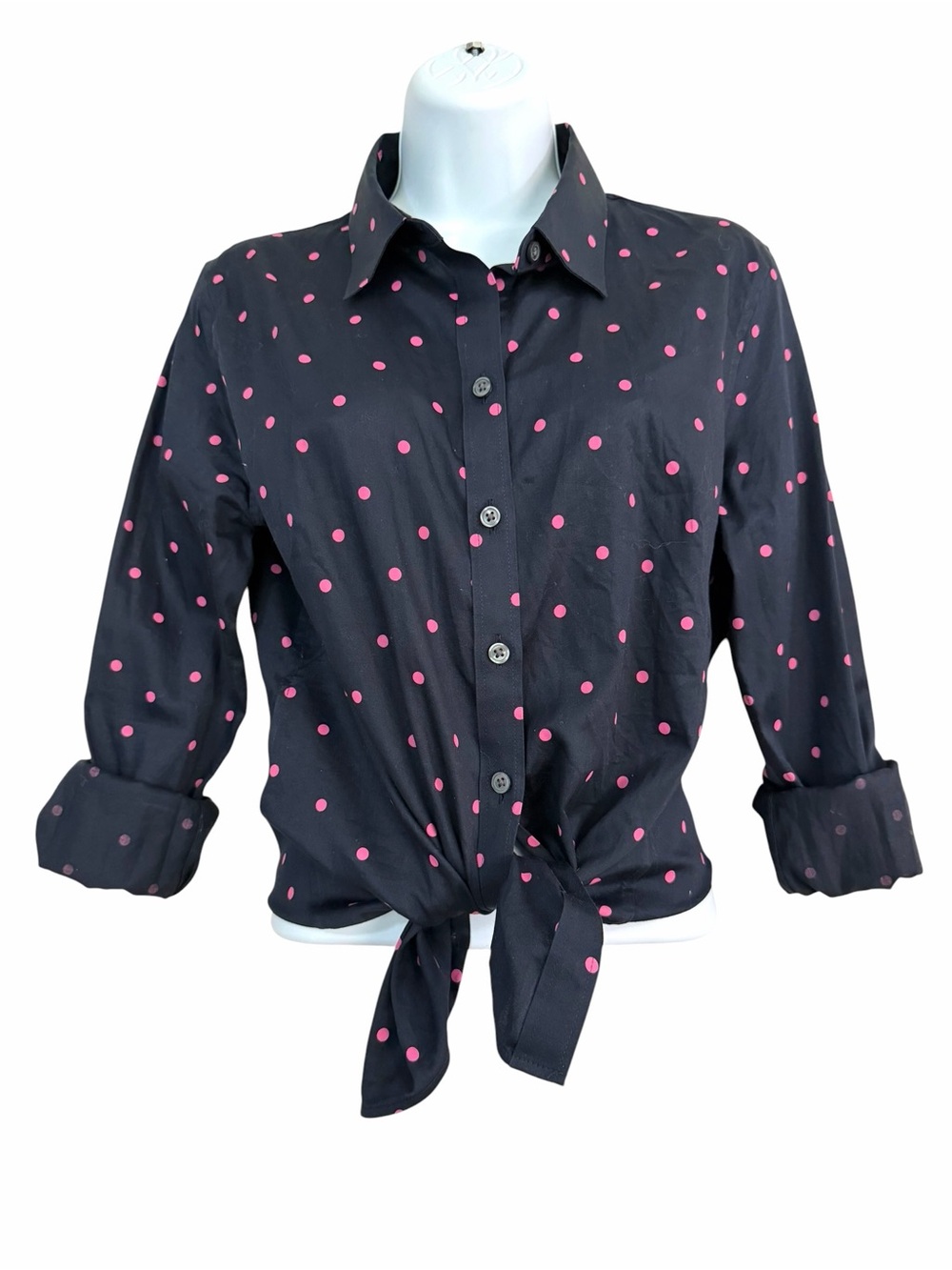 Banana Republic Factory Black Pink Polka Dot Top Size 10 Button Down Shirt